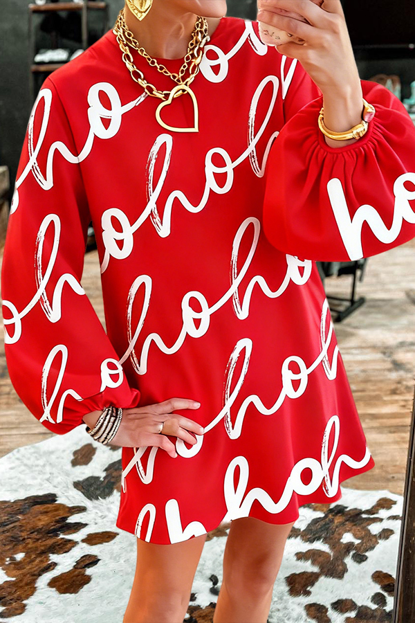 Women's dress | Christmas Ho Ho Ho Puff Sleeve Dress |westernfeelings