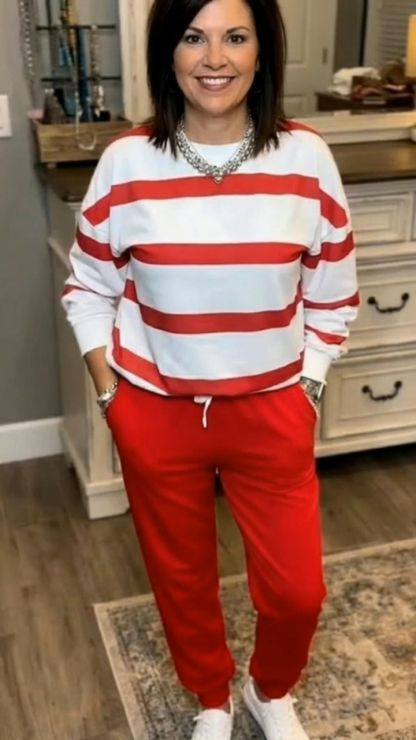 Classic Striped Top And Pants Two-Piece Set