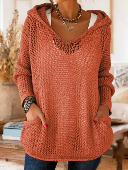 Women's Long-Sleeved Pocket Hooded Cover-Up