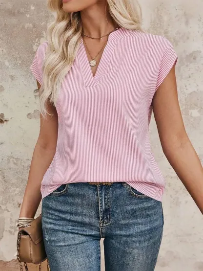 Women's Striped Casual Cotton And Linen Top