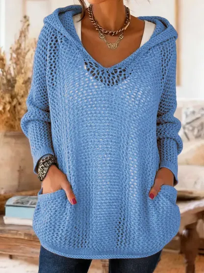 Women's Long-Sleeved Pocket Hooded Cover-Up