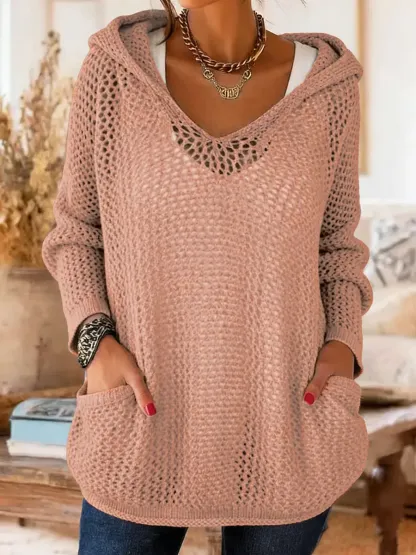 Women's Long-Sleeved Pocket Hooded Cover-Up