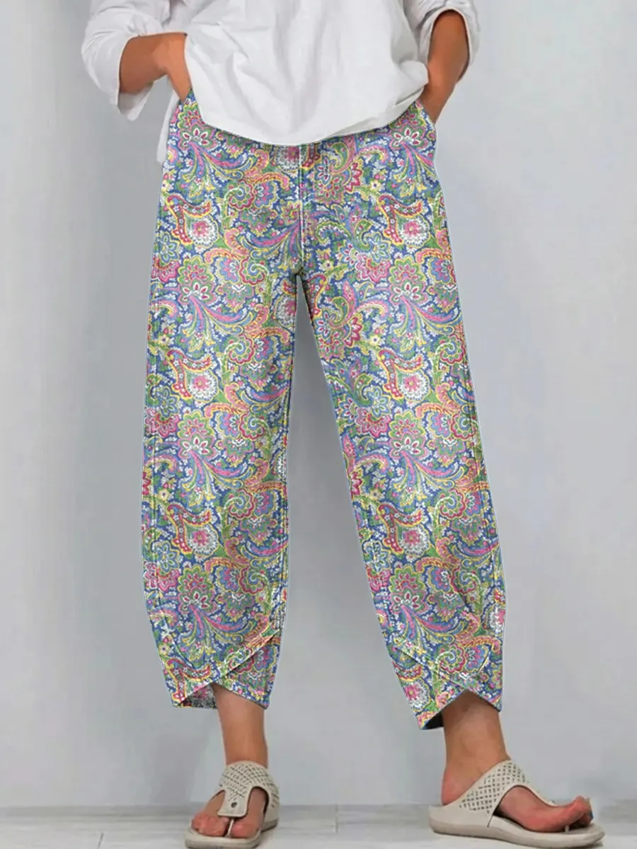 Ethnicity Totem Paisley Women's Art Pattern Print Casual Denim Cotton Pants