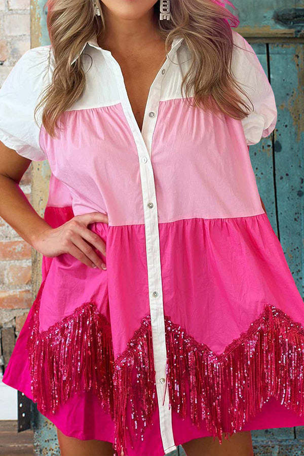 Women's dress | Shimmery Sequin Fringe Shirt Neck Dress |westernfeelings