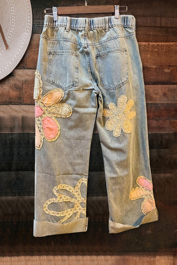 Sweet Floral Patch Jeans
