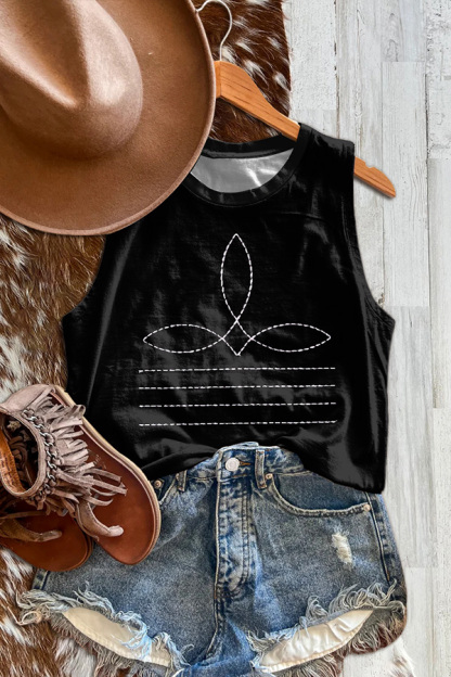 Western Boot Stitched Sleeveless Vest