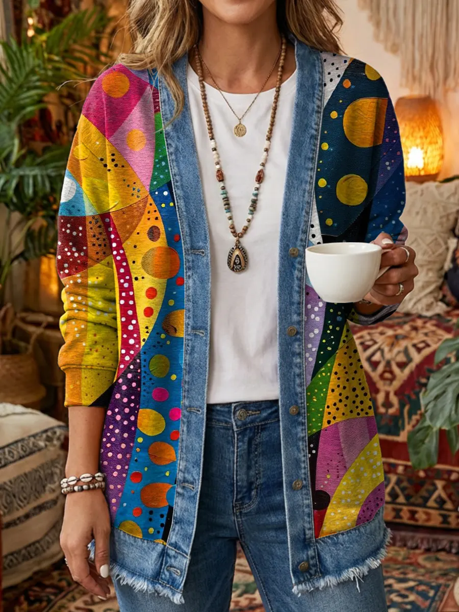 Women's Colorful Irregular Ripple Pattern Art Print Casual Long-sleeve Shirt Jacket