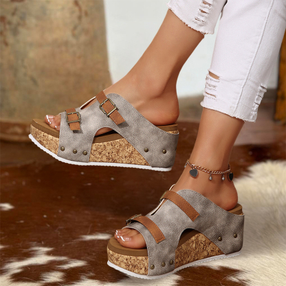 Cozy Suede Wedge Peep-Toe Platform Sandals