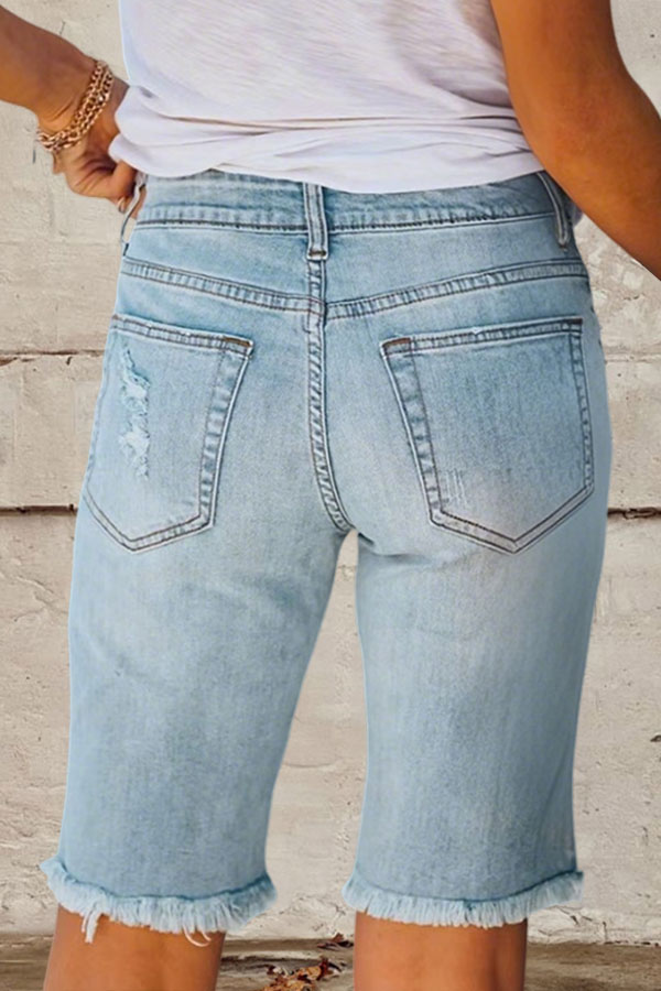 Vintage Ripped Usa Flag Denim Midi Pants