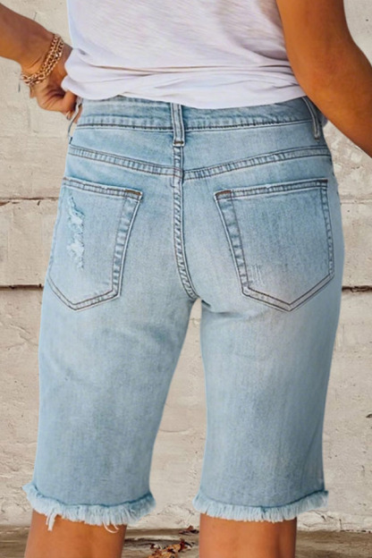 Vintage Ripped Usa Flag Denim Midi Pants