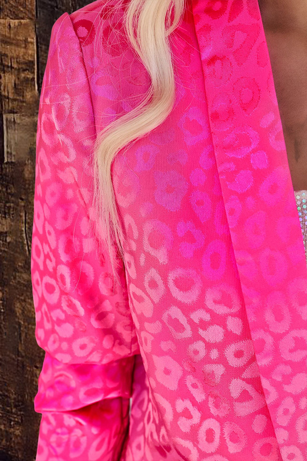 Pink Satin Leopard Blazer
