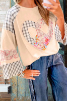 Sweet Love and Peace Plaid Floral Stitching Long Sleeve Sweatshirt