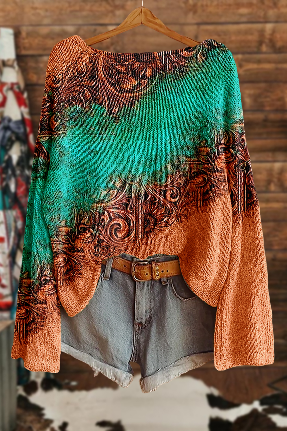 Vintage Distressed Print Sweater