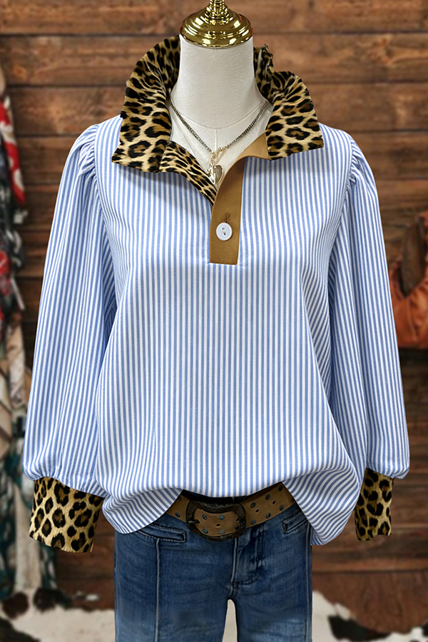 Classic Striped Leopard Print Blouses