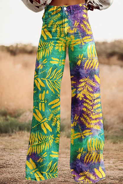 Mardi Gras Leaf Wide-Leg Pants