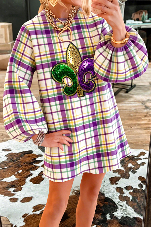 Mardi Gras Plaid Sweatshirt Dress