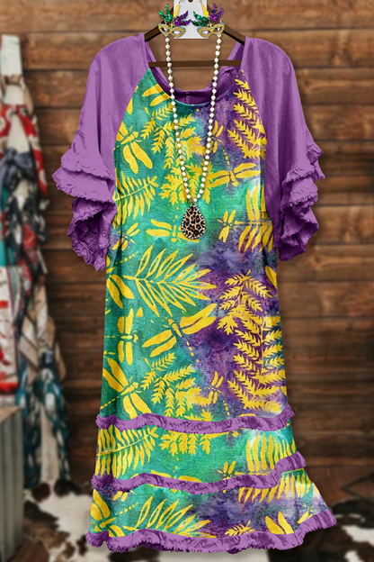 Mardi Gras Leaf Raglan Sleeve Dress