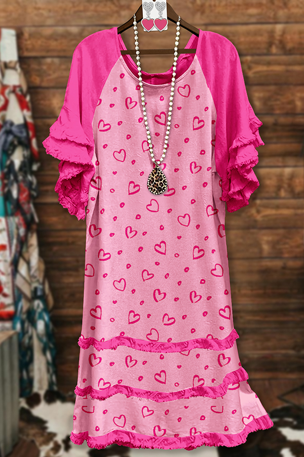 Valentine's Day Heart Raglan Sleeve Dress