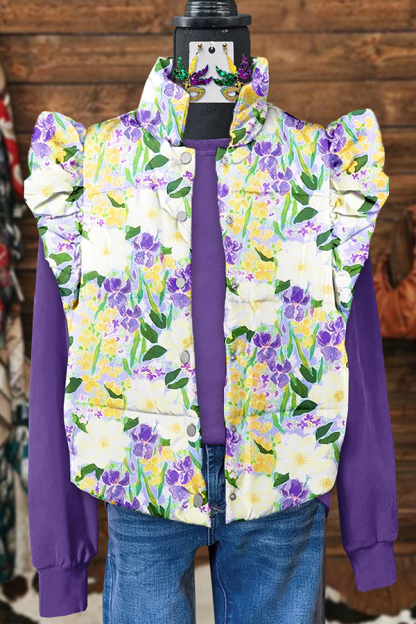 Mardi Gras Floral Flutter Sleeve Vest