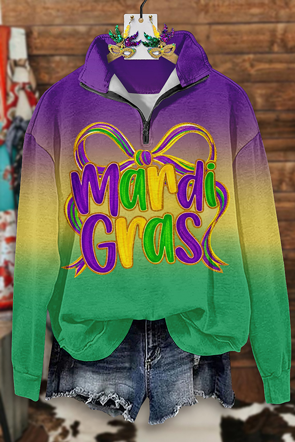Mardi Gras Gradient Color Zip-Up Sweatshirt