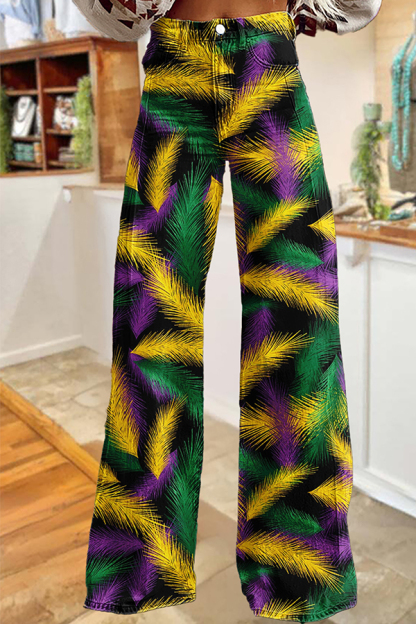 Mardi Gras Feather Wide-Leg Pants