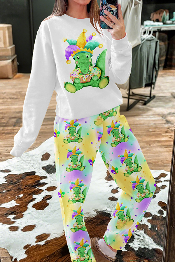 Cute Mardi Gras Alligator Top And Pants Two-Piece Set