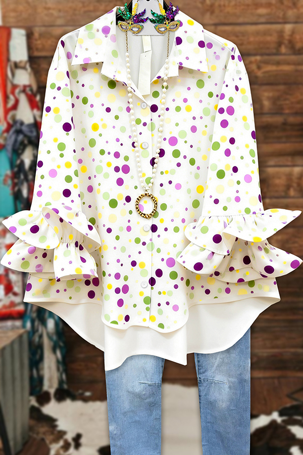 Mardi Gras Polka Dot Ruffled Blouse