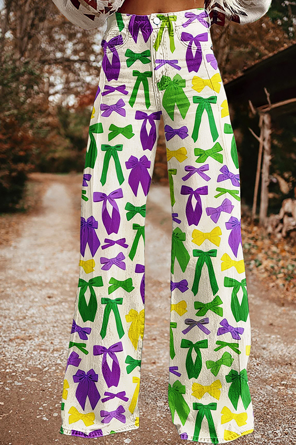 Mardi Gras Bow Wide-Leg Pants