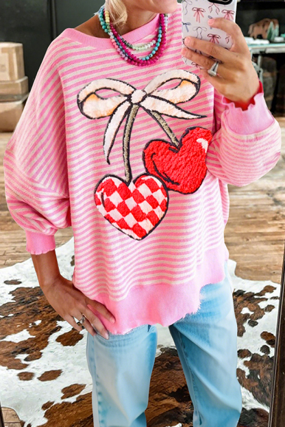 Cute Valentine's Day Cherry Striped Sweatshirt