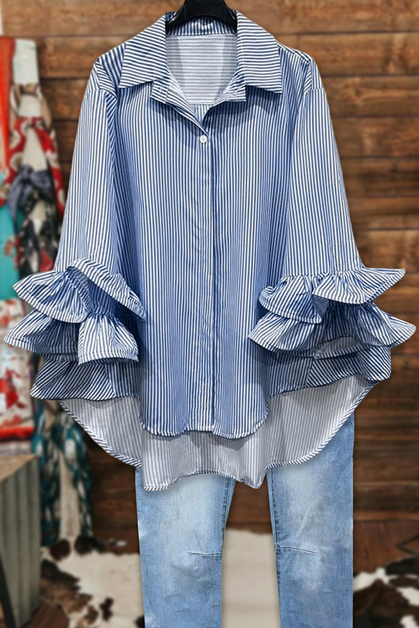 Classic Striped Ruffled Blouse