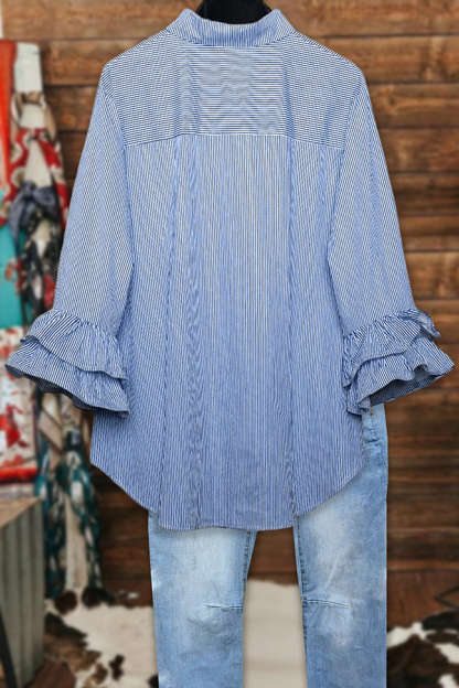 Classic Striped Ruffled Blouse