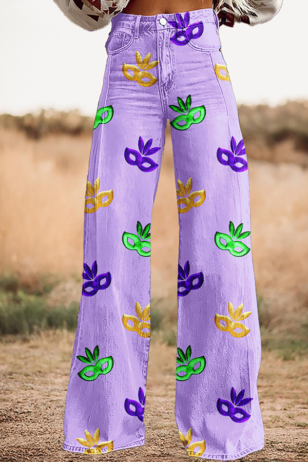 Mardi Gras Mask Wide-Leg Pants