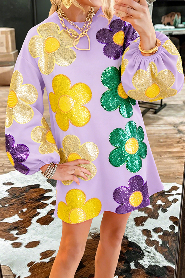 Cute Mardi Gras Floral Sweatshirt Dress