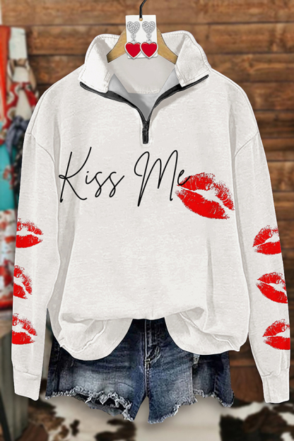 Valentine's Day Kiss Me Zip-Up Sweatshirt