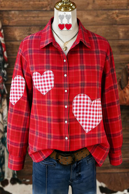 Valentine's Day Plaid Heart Print Shirts