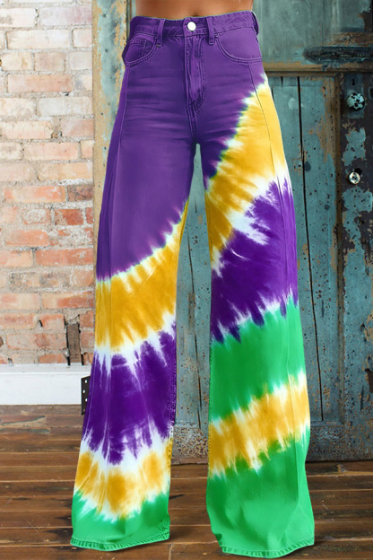 Mardi Gras Tie-Dye Wide-Leg Pants