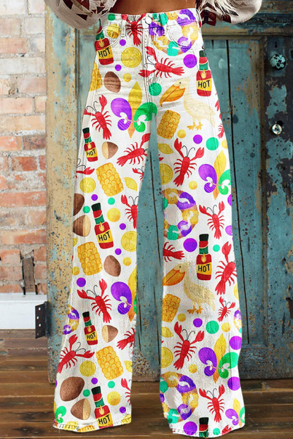 Cute Mardi Gras Crawfish Wide-Leg Pants