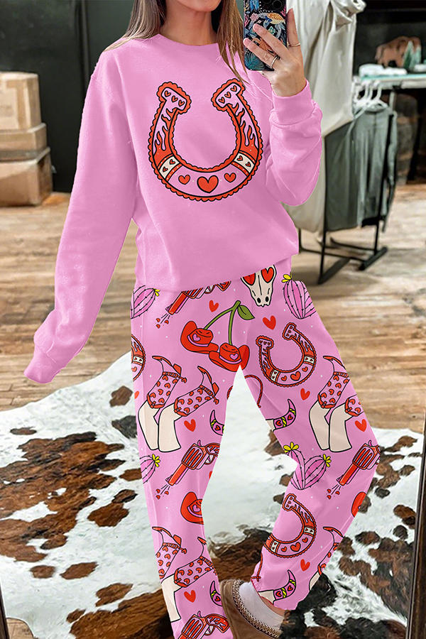 Valentine's Day Western Horseshoe Top And Pants Two-Piece Set