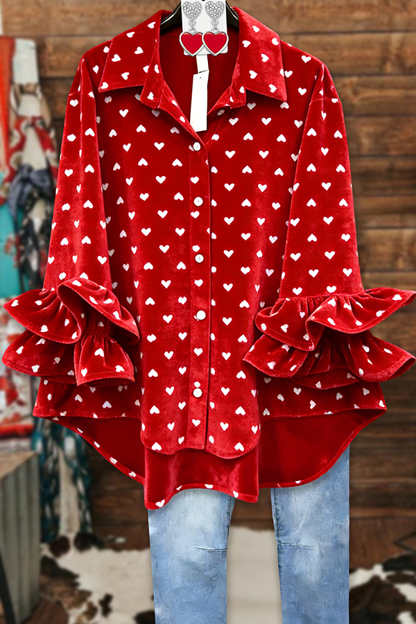 Classic Valentine's Day Heart Velvet Blouses