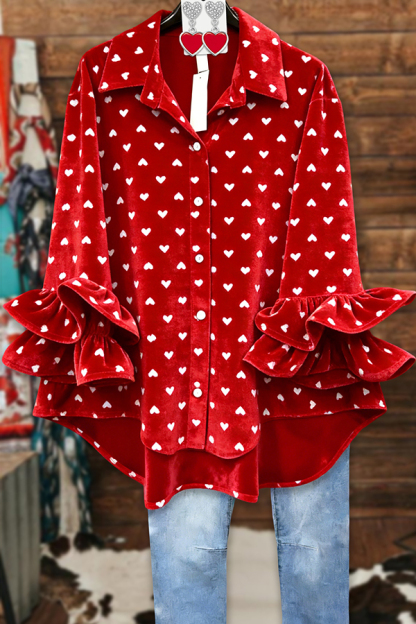 Classic Valentine's Day Heart Velvet Blouses