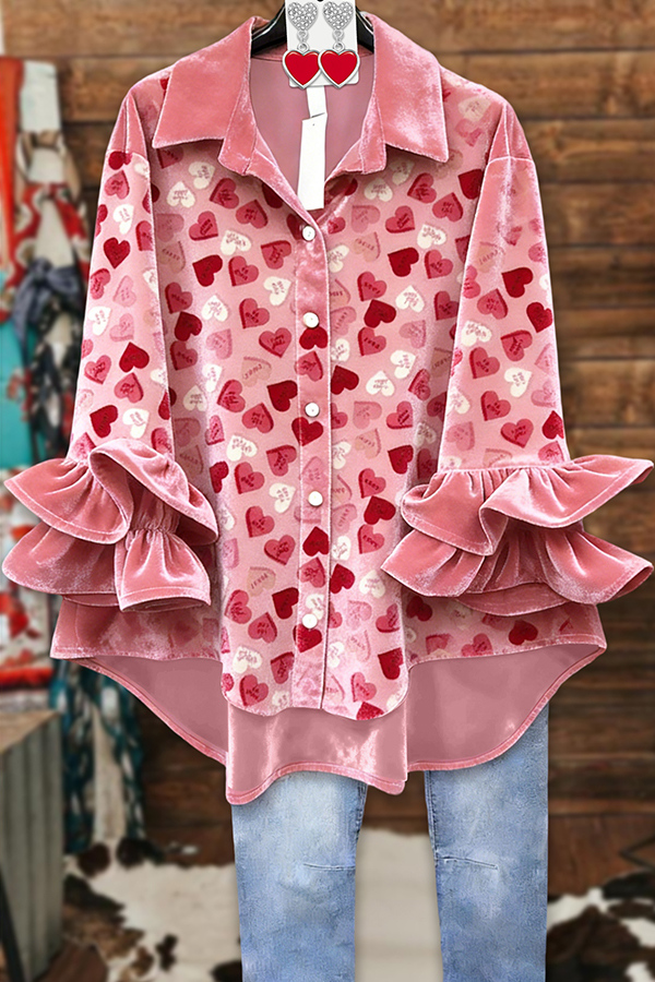 Sweet Valentine's Day Heart Velvet Blouses