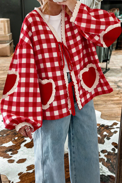 Sweet Valentine's Day Plaid Heart Lace Blouses