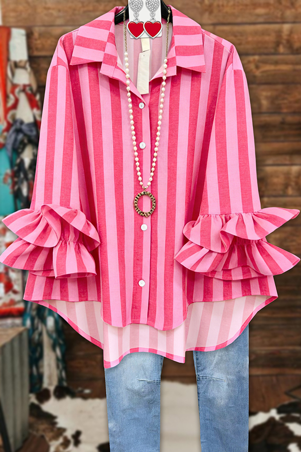 Valentine's Day Striped Ruffled Blouses