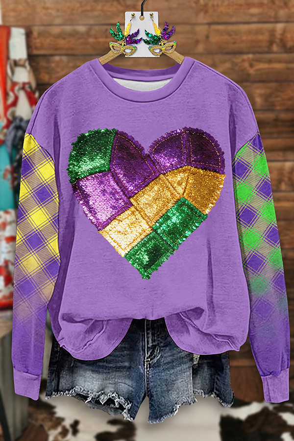 Mardi Gras Heart Plaid Sweatshirt