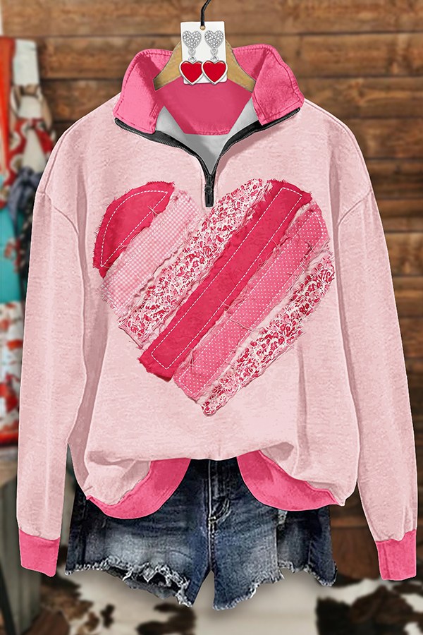 Sweet Valentine's Day Heart Zipper Sweatshirt