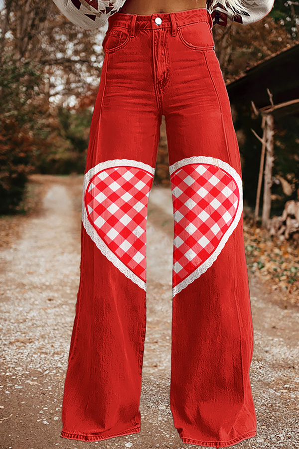 Sweet Valentine's Day Heart Wide-Leg Pants