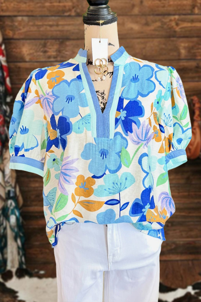 Fresh Floral Puff Sleeve Blouses