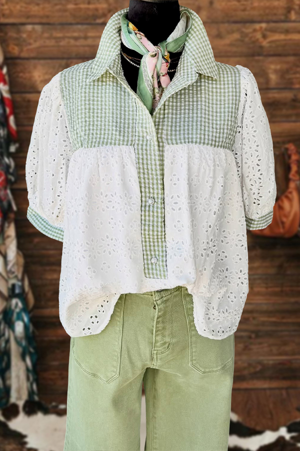 Fresh Plaid Cutout Blouse