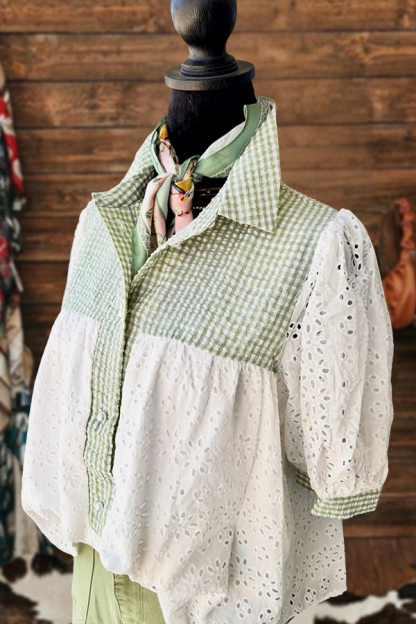 Fresh Plaid Cutout Blouse