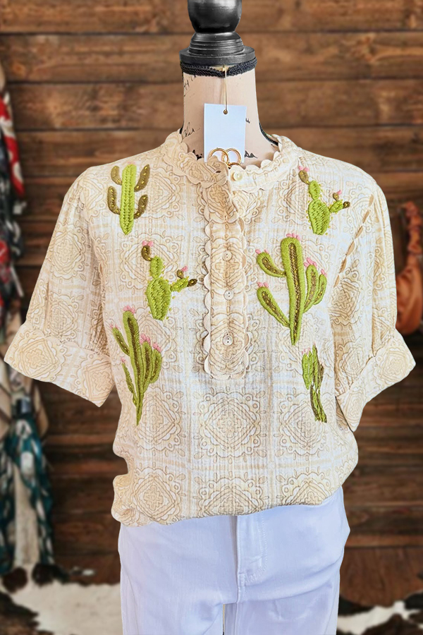 Vintage Cactus Print Blouse